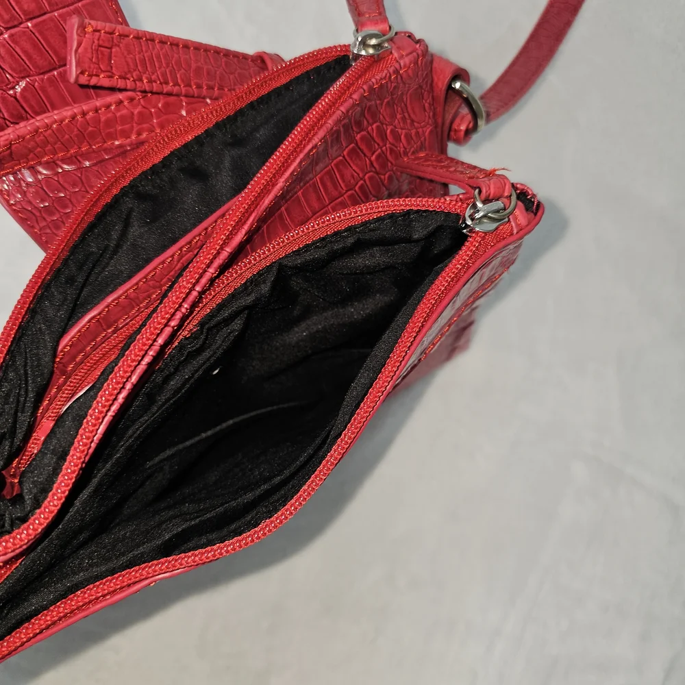 Nine West Red Mock Croc Faux Leather Crossbody Bag Purse Adjustable Strap